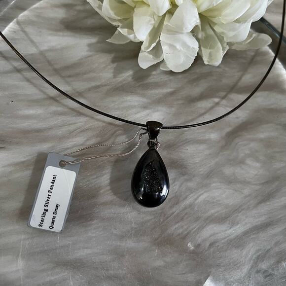 NEW Starborn Jewels Quartz Druzy Dragon Teardrop Sterling Silver Pendant 90s NWT - Picture 9 of 13